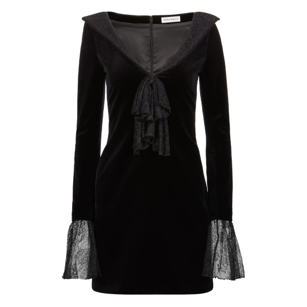 velvet lace-trimmed mini dress
