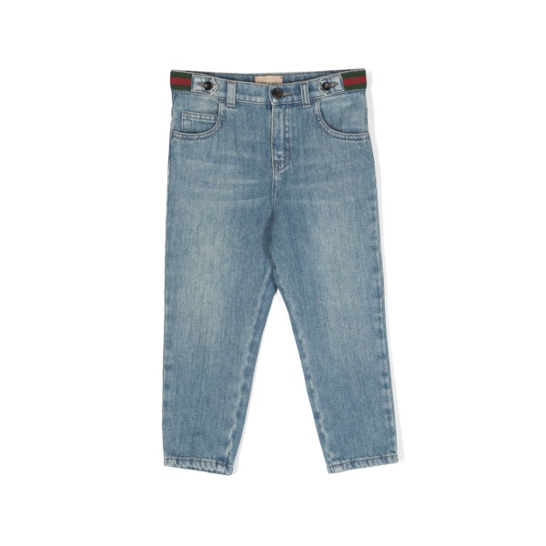 Web-stripe straight-leg jeans