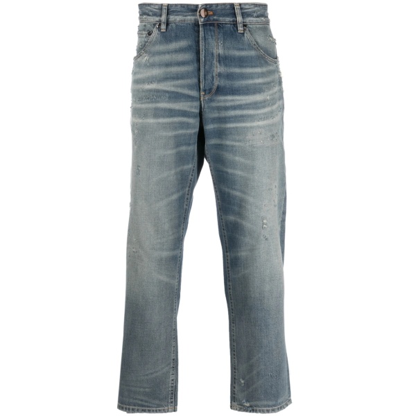 whiskering-effect straight-leg jeans