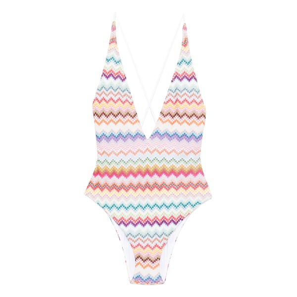 zigzag-pattern cross-back swimsuit