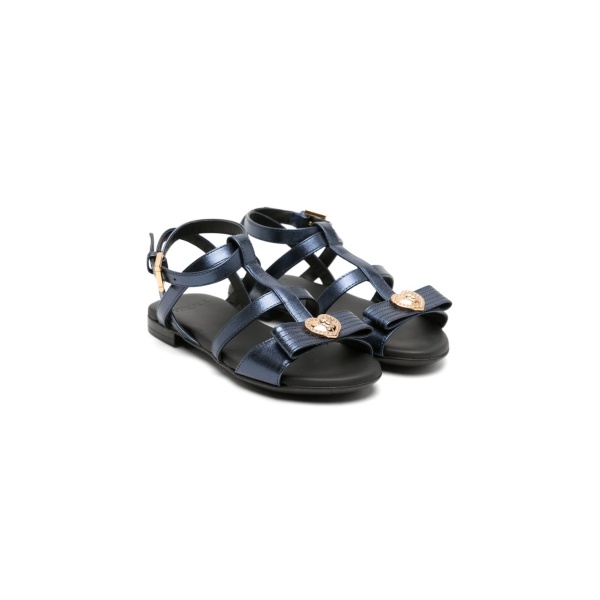 bow metallic leather sandals