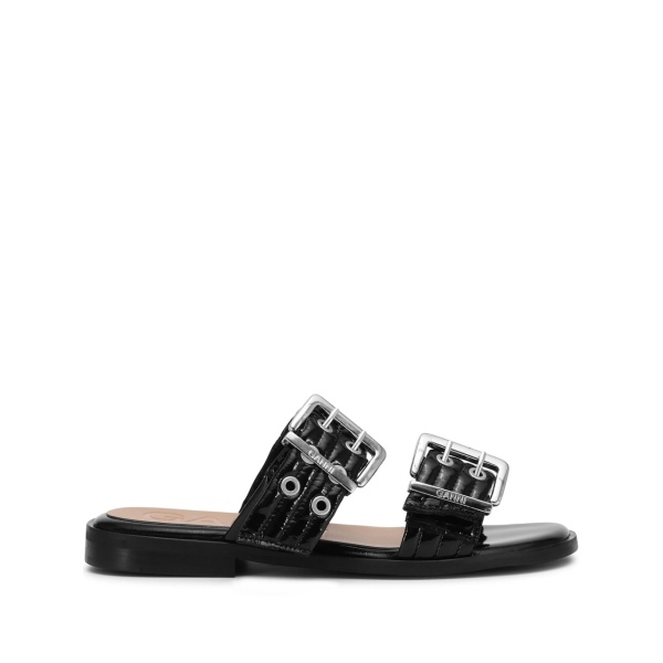 Buckle flat leather sandals