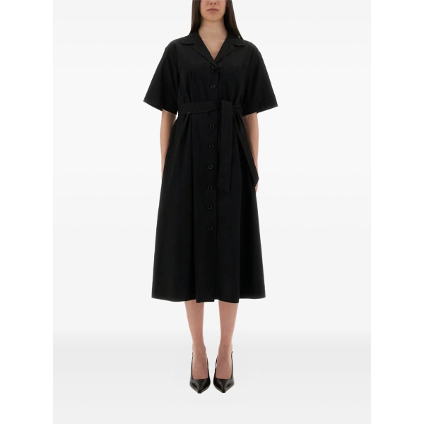 button-fastening belted maxi dress