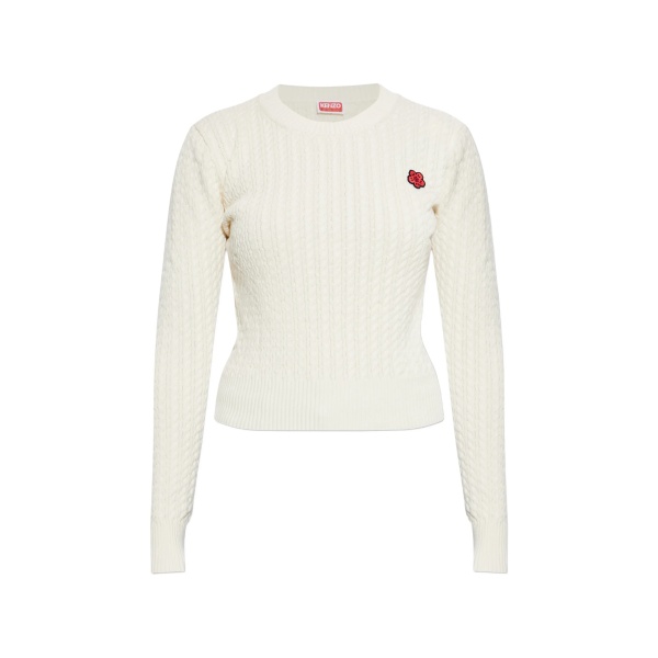 cable-knit flower-patch sweater