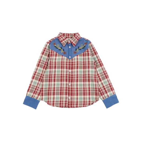 check-pattern embroidered-detail shirt