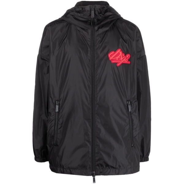 chest logo-patch hooded jacket