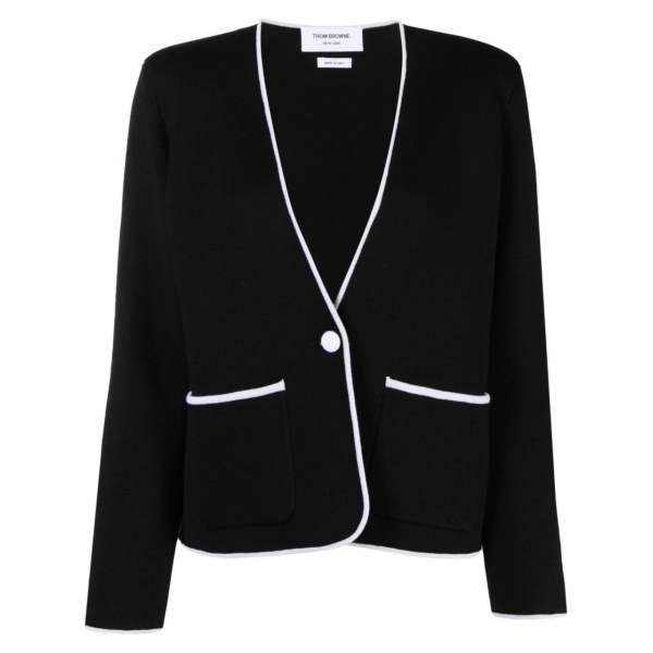 contrasting-trim collarless jacket