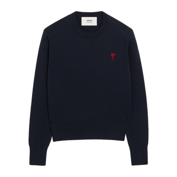 crewneck heart-embroidered wool sweater