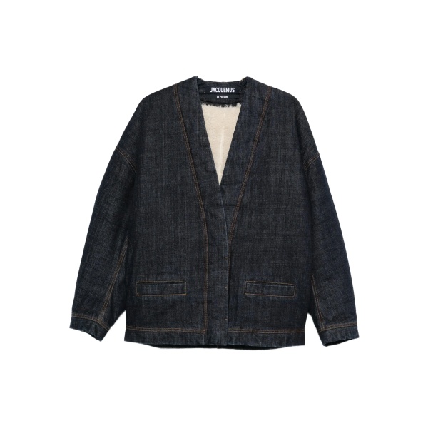 denim contrast-stitching jacket