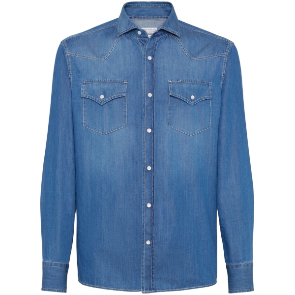 denim press-stud fastening shirt