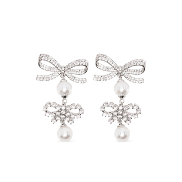 double-bow pearl-drop earrings