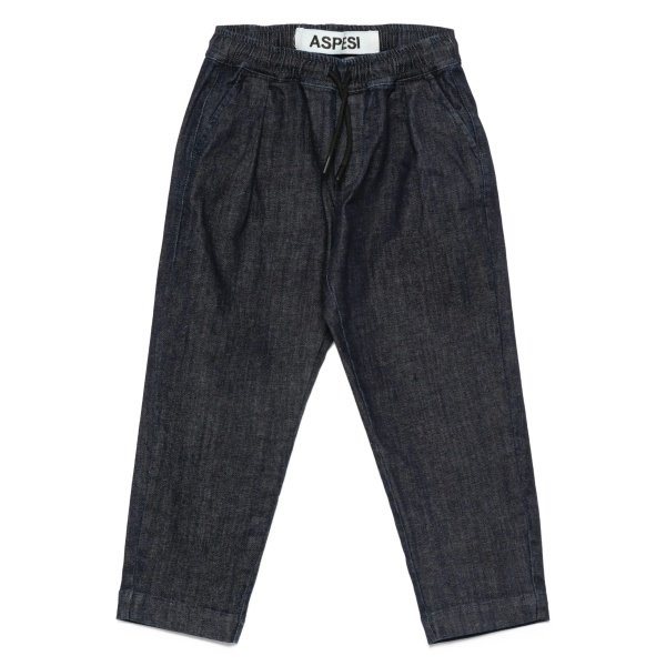 elastic-waistband denim trousers