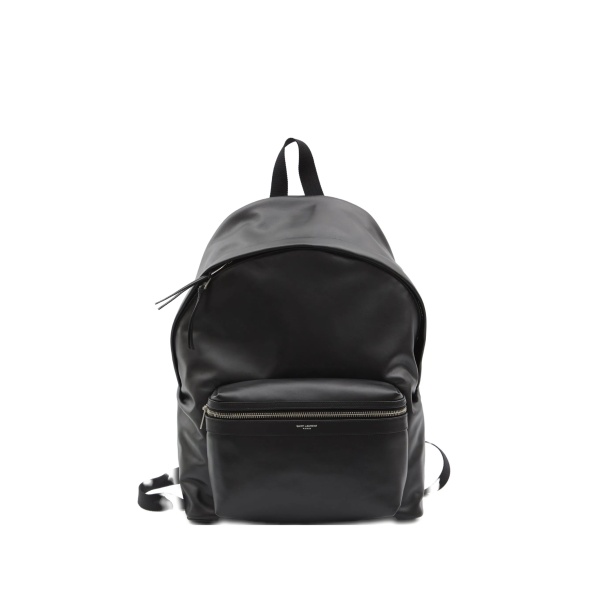 embossed-logo leather backpack