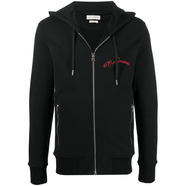 embroidered logo zip-up hoodie