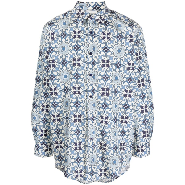 Faïence geometric-print cotton shirt