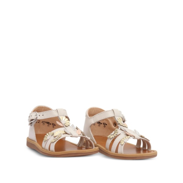 floral-appliqué leather sandals