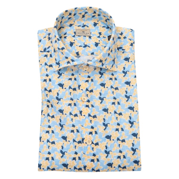 floral-print linen shirt