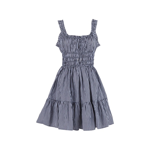gingham-check smocked mini dress
