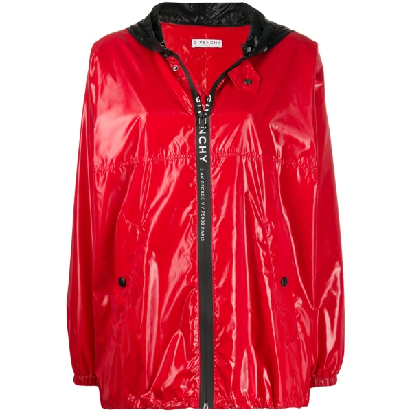 hooded zipped rain jacket