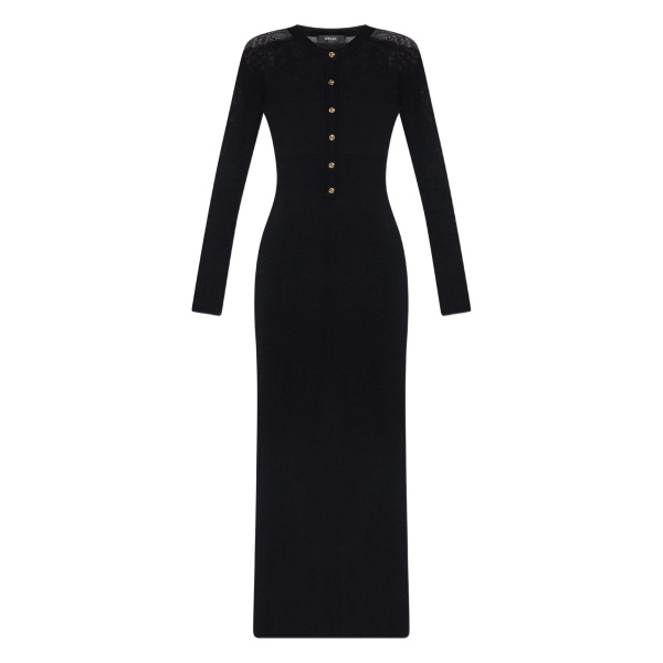 lace-insert button-front midi dress