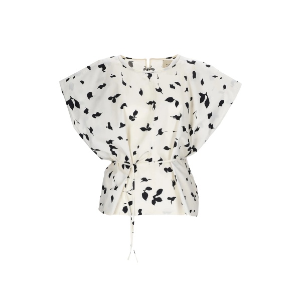 leaf-print tie blouse