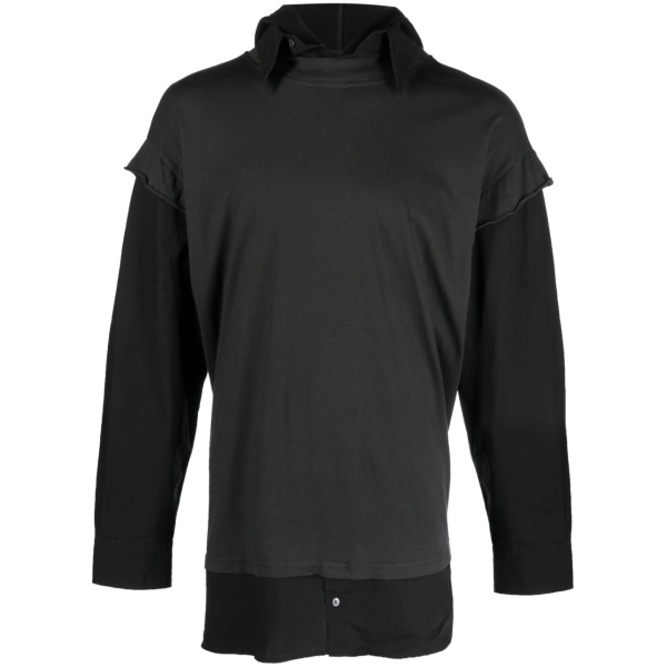 long-sleeve layered hooded T-shirt