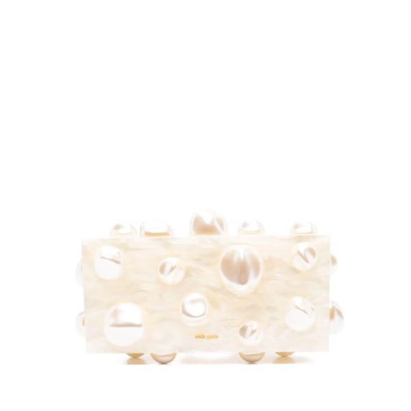 Orbs pearl-embellished clutch