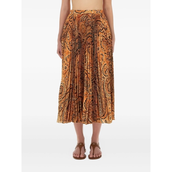 paisley-print pleated midi skirt