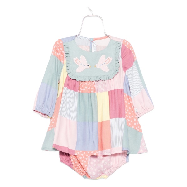 patchwork bird-applique dress