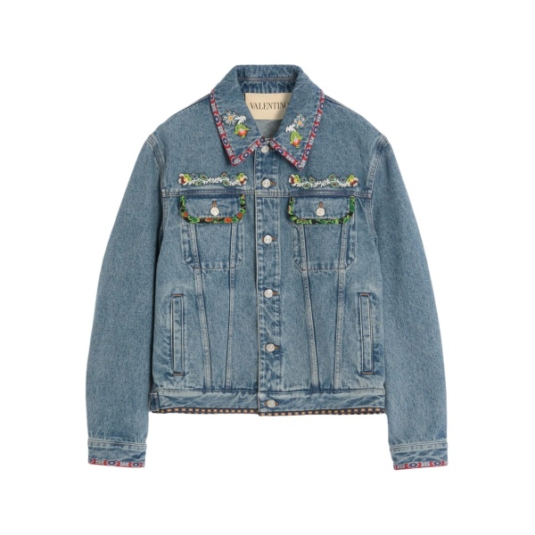 printed-trim denim jacket