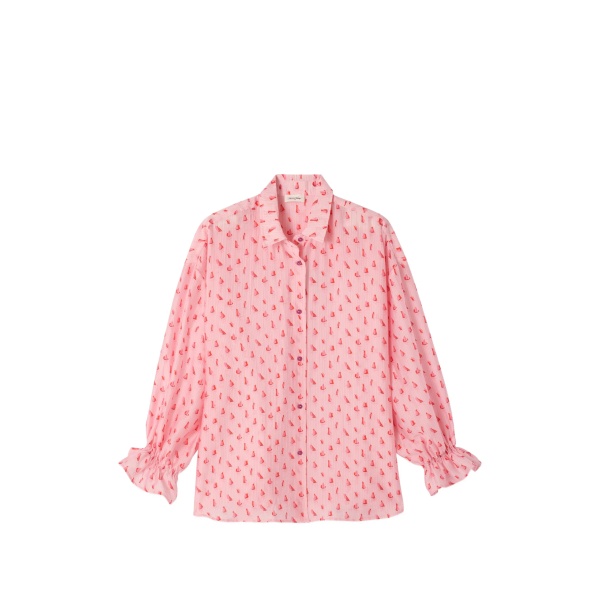 sailboat-print ruffled shirt