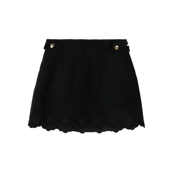 scalloped-hem floral-embroidered skirt