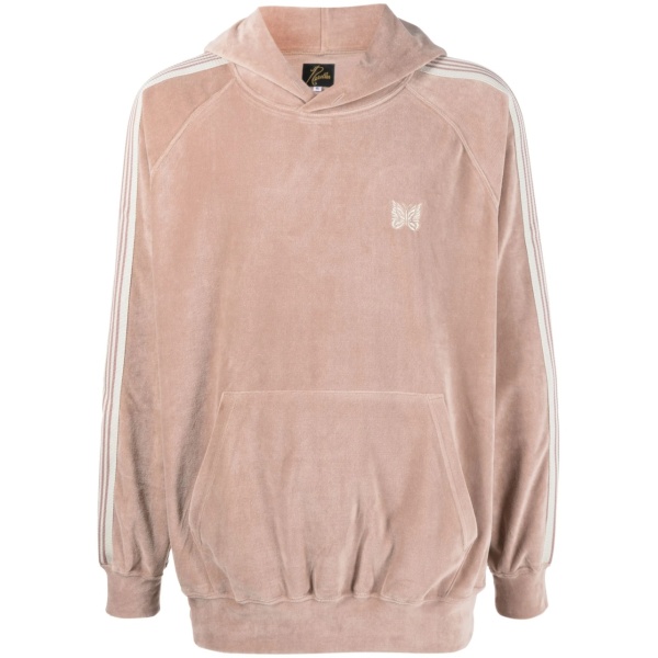 side-stripe velour hoodie
