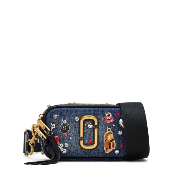 Snapshot charm-detail denim crossbody bag