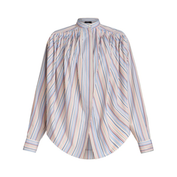striped gathered cotton blouse