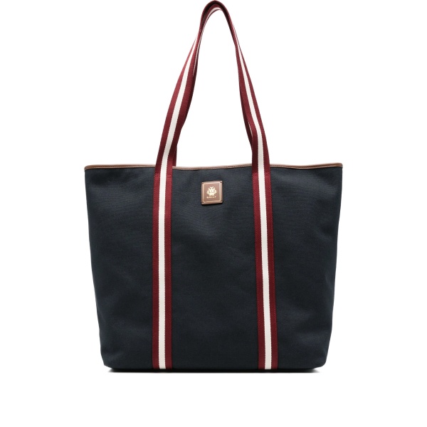 striped-panel tote bag