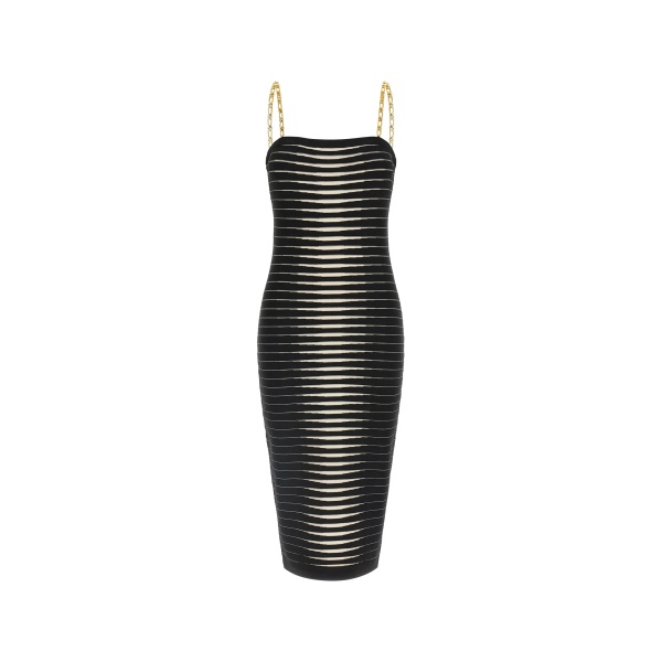 striped-pattern chain-strap midi dress