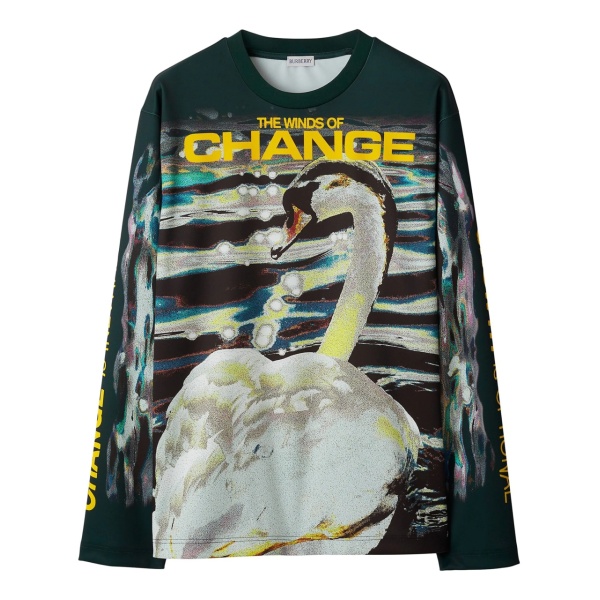 Swan-print long-sleeved T-shirt