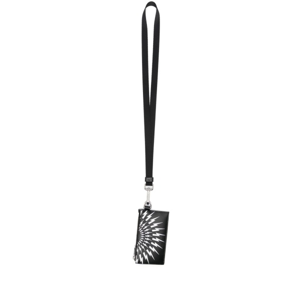 Thunderbolt-print leather card holder