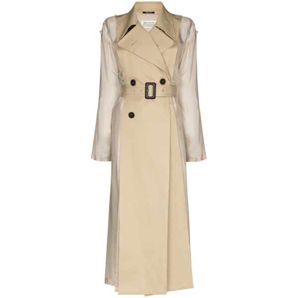 two-tone double-breasted trench coat