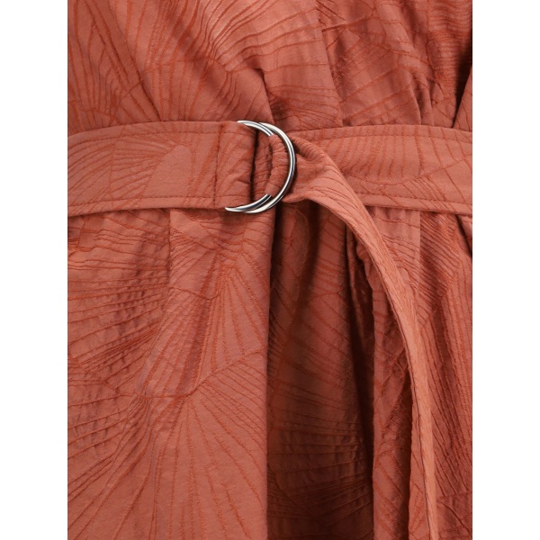 V-neck belted midi dress