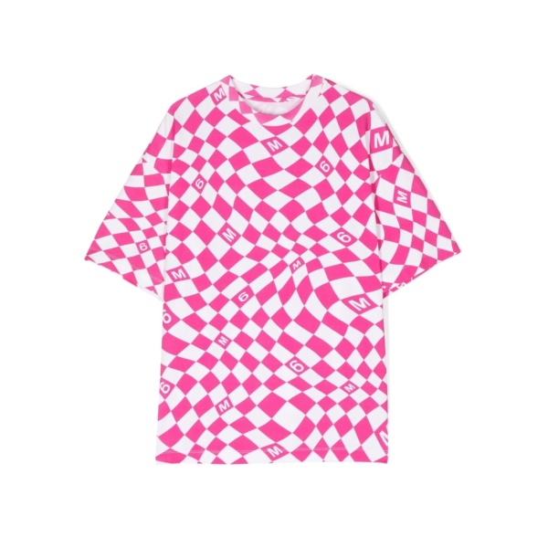 warp check pattern cotton T-shirt