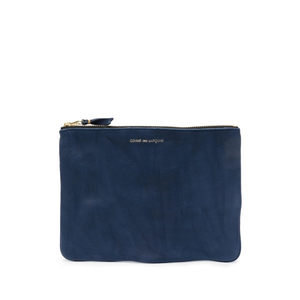 washed zip-up leather pouch