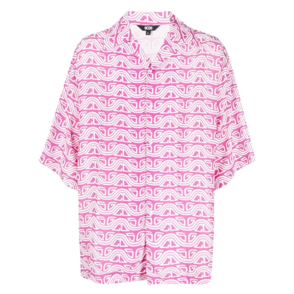 wave printed bowling shirt