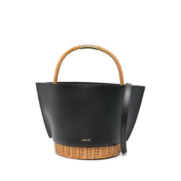 woven handle bucket bag