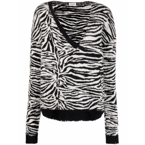 zebra-pattern ripped jumper