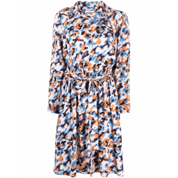 abstract-print drawstring-waist midi dress