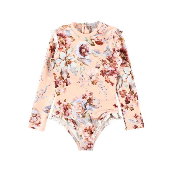 Awaken ruffled floral long-sleeves swimsuit