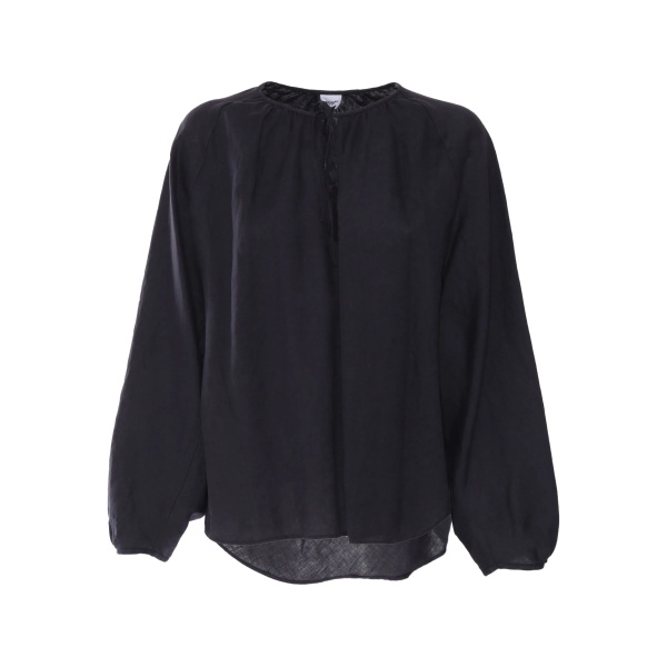 balloon-sleeve tie-neck top