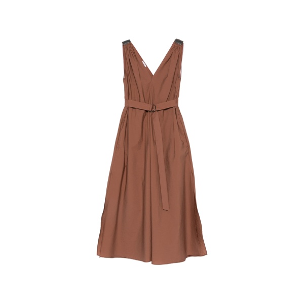 beaded V-neck belt dress